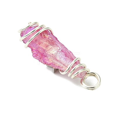 2Pcs Electroplated Natural Quartz Crystal Dyed Copper Wire Wrapped Pendants PALLOY-JF03170-02-1