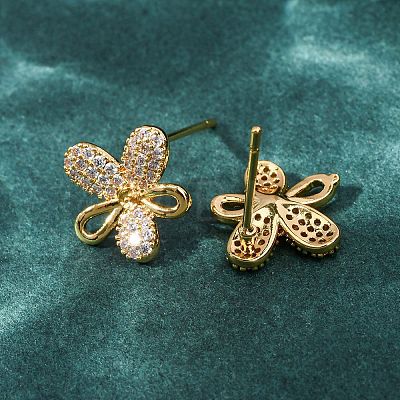 Brass Micro Pave Cubic Zirconia Stud Earrings Findings for Women EJEW-F418-13G-1