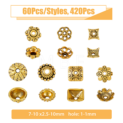 DICOSMETIC 420pcs 7 styles Tibetan Style Bead Caps FIND-DC0003-93-1