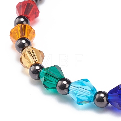 4Pcs 4 Color Glass Bicone & Brass Round Beaded Stretch Bracelets Set for Women BJEW-JB08712-1