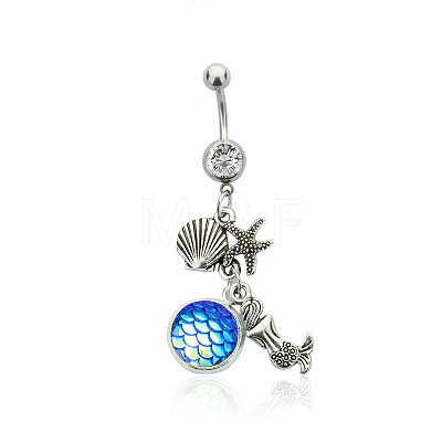 316L Surgical Stainless Steel Mermaid Starfish Dangle Belly Rings WG35D2C-04-1