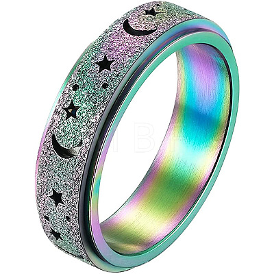 Stainless Steel Moon and Star Rotatable Finger Ring MOST-PW0001-005C-01-1