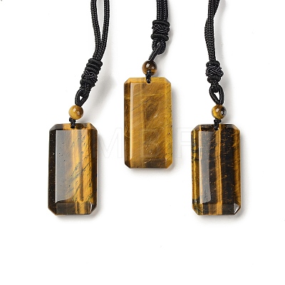 Natural Tiger Eye Rectangle Pendant Necklace with Nylon Cord for Women NJEW-C001-01B-02-1