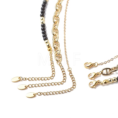 3Pcs 3 Style Natural Obsidian & Synthetic Hematite Beaded Necklaces Set NJEW-JN04033-1