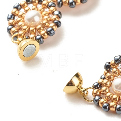 Shell Pearl Flower Link Bracelet BJEW-JB08084-04-1