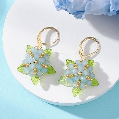 Valentine's Day Flower Natural Malaysian Jade & Glass Seed Beaded Leverback Earrings EJEW-MZ00700-03-1