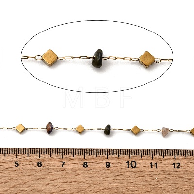 Handmade 304 Stainless Steel Chains with Gemstone Chip Beads CHS-K020-18G-1