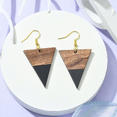 Resin & Walnut Wood Triangle Dangle Earrings EJEW-JE05505-05-1