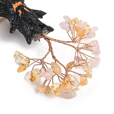 Halloween Theme Natural Rose Quartz and Yellow Quartz Chips Tree of Life Decorations DJEW-B013-02B-1