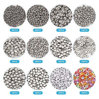  1550Pcs 12 Style Plating ABS & CCB Plastic Beads FIND-TA0002-43-1