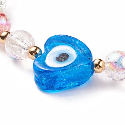 Heart with Evil Eye Lampwork Stretch Bracelet with Glass Beads for Women BJEW-JB08103-1