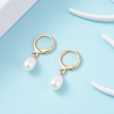 Natural Pearl Beads Drop Huggie Hoop Earrings for Women EJEW-JE04757-03-1