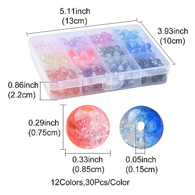 360Pcs 12 Colors Transparent Crackle Baking Painted Glass Beads Strands DGLA-YW0001-12-1