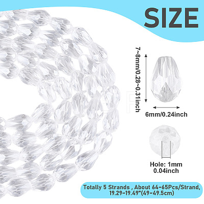 5 Strands Transparent Teardrop Glass Beads Strands GLAA-TA0004-21B-1