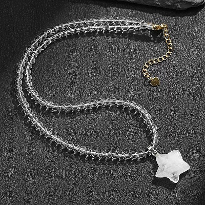 Bohemian Natural Quartz Crystal Star Pendant 4MM Round Gems Beaded Necklaces LS-FI0922-1-1