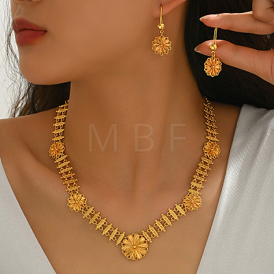 Elegant Brass Flower Charm Necklace & Earrings Sets for Women EH6760-1