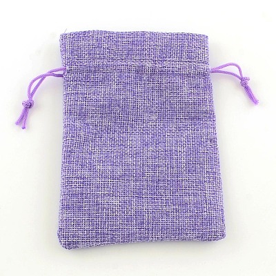 Polyester Imitation Burlap Packing Pouches Drawstring Bags X-ABAG-R004-14x10cm-08-1