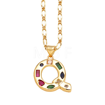 Brass Pave Colorful Cubic Zirconia Initial Pendant Necklaces FS-WG26597-17-1