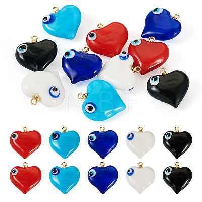  10Pcs 5 Colors Handmade Evil Eye Lampwork Pendants LAMP-TA0001-15-1