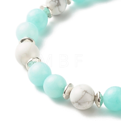 Natural Malaysia Jade(Dyed) & Howlite & Lava Rock & Synthetic Hematite Beads Energy Power Stretch Bracelets Set for Girl Women BJEW-JB07033-1