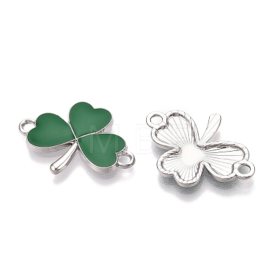 Rack Plating Alloy Green Enamel Shamrock Connector Charms ENAM-N056-354P-1