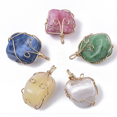Dyed Natural White Jade Wire Wrapped Pendants G-N326-15-1