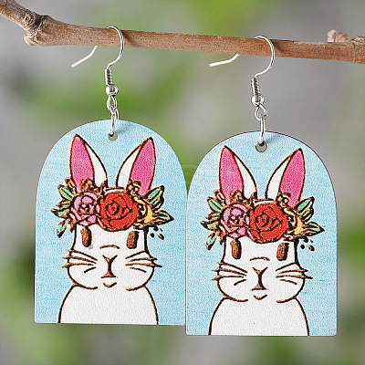 Easter Wood Dangle Earrings FS-WGE0D87-03-1