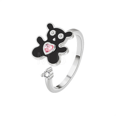 Enamel Bear Rotatable Open Cuff Rings for Women PW-WGA7A2D-01-1