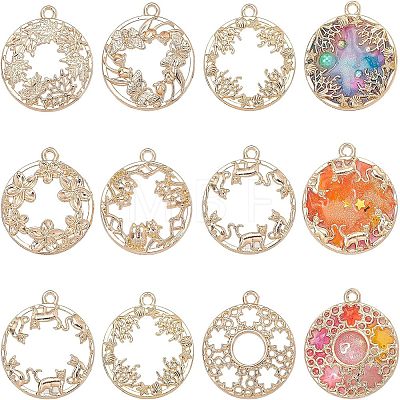 Ocean & Plant Series Zinc Alloy Open Back Bezel Pendants PALLOY-OC0001-92G-1