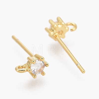 Brass Micro Pave Clear Cubic Zirconia Stud Earring Findings ZIRC-L098-042G-1