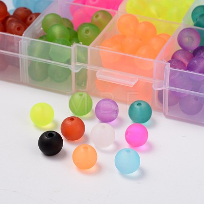 Frosted Round Transparent Glass Beads GLAA-X0007-10mm-B-1