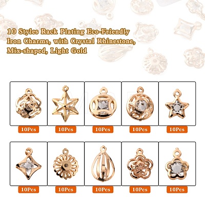 100Pcs 10 Style Rack Plating Eco-Friendly Iron Charms IFIN-YW0001-29-1