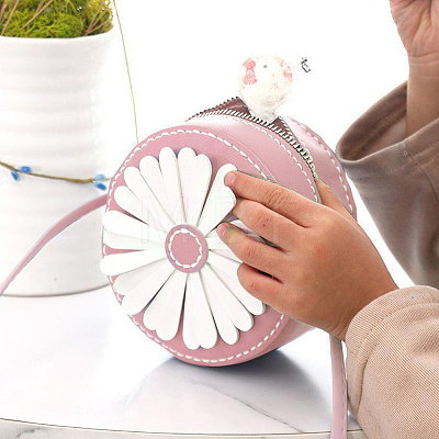 DIY Sew on PU Leather Daisy Flower Pattern Round Multi-Use Crossbody/Shoulder Bag Making Kits DIY-WH0297-56B-1