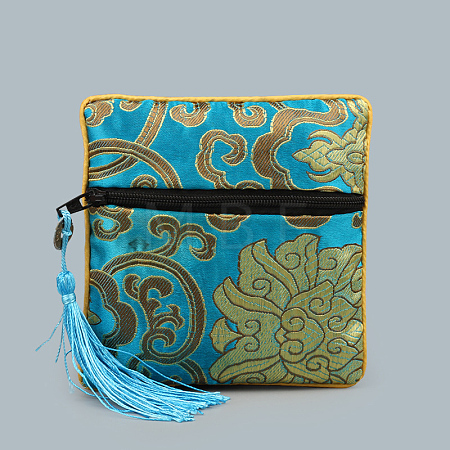 Chinese Style Square Cloth Zipper Pouches CON-PW0001-090G-1