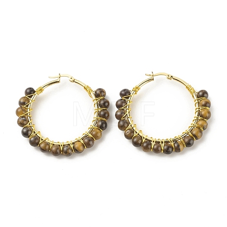 Natural Tiger Eye Beaded Hoop Earrings for Women EJEW-C003-03B-RS-1