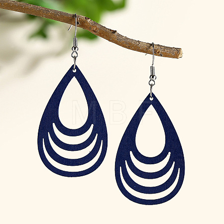Hollow Out Teardrop Wood Dangle Earrings FS-WG56C65-08-1