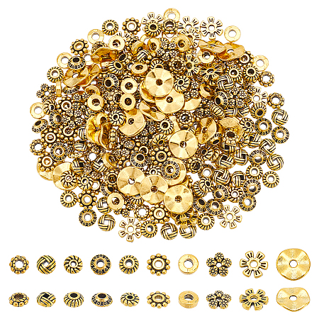 300Pcs 10 Styles Tibetan Style Alloy Spacer Beads TIBEB-UN0001-04AG-1