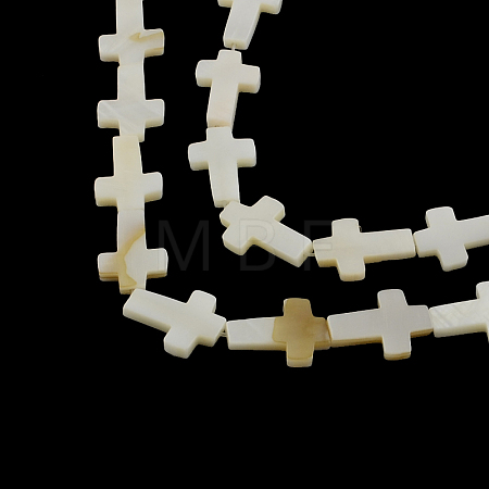 Cross Natural Freshwater Shell Beads Strands X-SSHEL-F290-17-1
