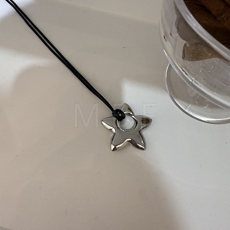 Alloy Pendant Black Waxed Cord Long Necklaces for Women FS-WG7FF48-01-1