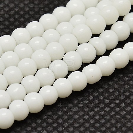 Opaque Solid Color Glass Round Beads Strands X-GLAA-F032-4mm-01-1