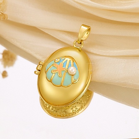 Brass Enamel Locket Pendants KK-F912-06G-1