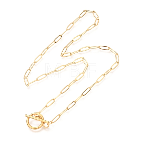 Unisex PVD Vacuum Plating 304 Stainless Steel Paperclip Chain Necklaces NJEW-H215-04G-1