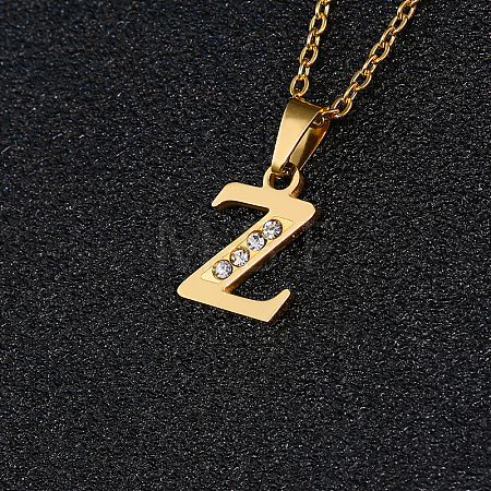 201 Stainless Steel Crystal Rhinestone Initial Pendant Necklaces FS-WG3A711-26-1