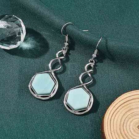 Hexagon Natural Flower Amazonite Dangle Earrings EJEW-K298-01P-13-1