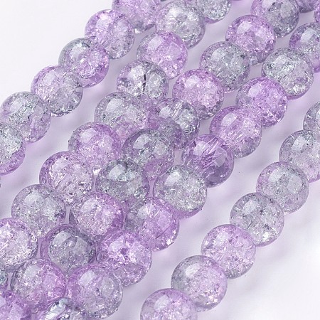 1Strand Two Tone Transparent Crackle Glass Round Beads Strands X-CCG-Q002-10mm-02-1