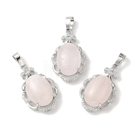 Natural Rose Quartz Oval Pendants G-NH0025-15P-21-1
