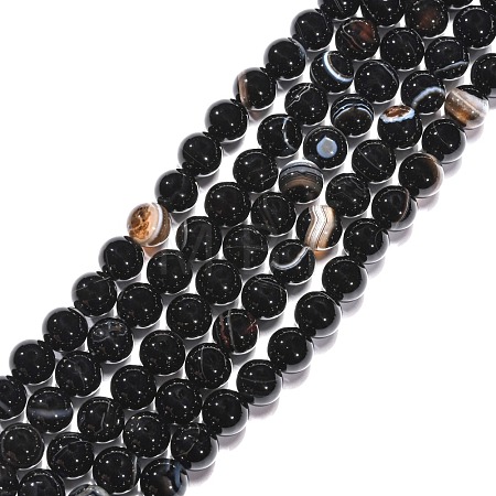 Natural Black Agate Beads Strands X-G-G391-8mm-01-1