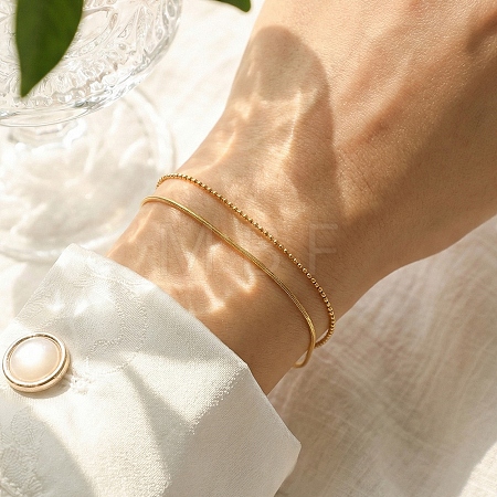 304 Stainless Steel Ball & Snake Chain Double Layered Bracelets for Women BJEW-F537-02G-1