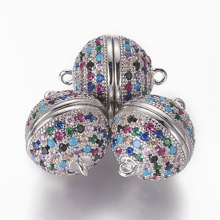 Brass Micro Pave Cubic Zirconia Magnetic Clasps with Loops ZIRC-L082-E-02-P-1