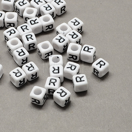 Large Hole Acrylic Letter European Beads SACR-Q103-6mm-01R-1